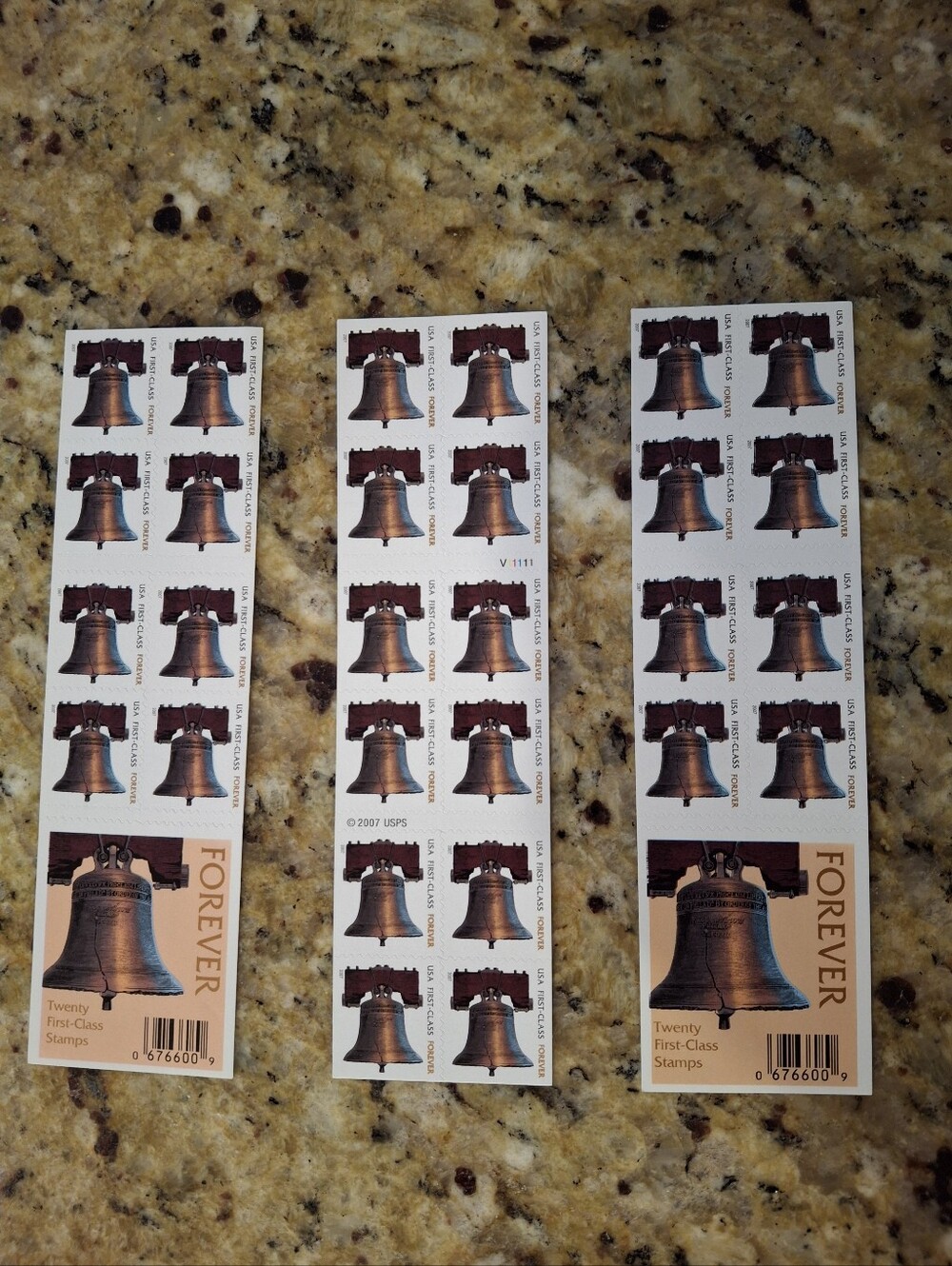 USPS Forever Liberty Bell First-Class Stamp Strips - Brown & Copper 3 Sheets